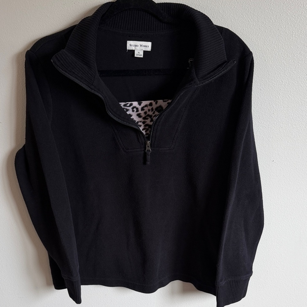 Studio Works Black Fleece Quarter-Zip Sweater Size XL
